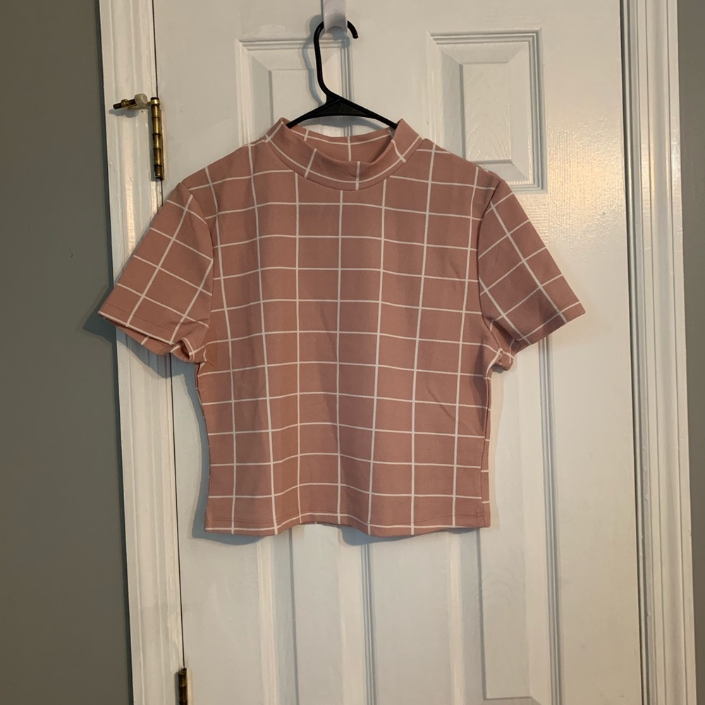 Mock neck grid top